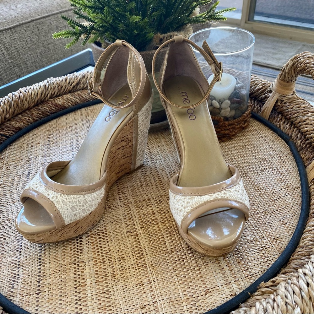 Platform Wedge Ankle Strap Open Toe Leather Sandal